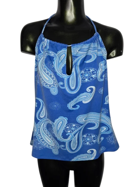 Y2K Blue Paisley Halter Top w/ Keyhole Detail Size Medium - Picture 6 of 8